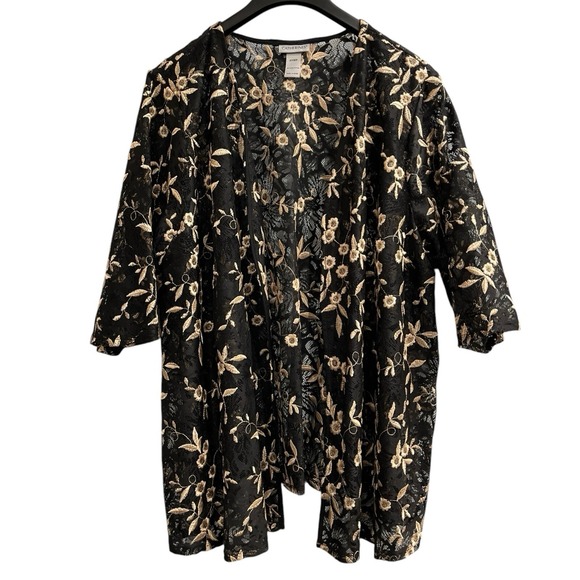 Catherines Other - Catherines‎ Kimono Womens 2XWP Black Lace Gold Floral Open Front Event Cocktail